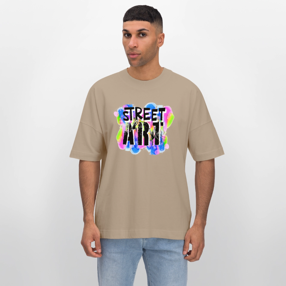 Oversized Unisex Bio T-Shirt mit STREET ART PRINT - Steingrau