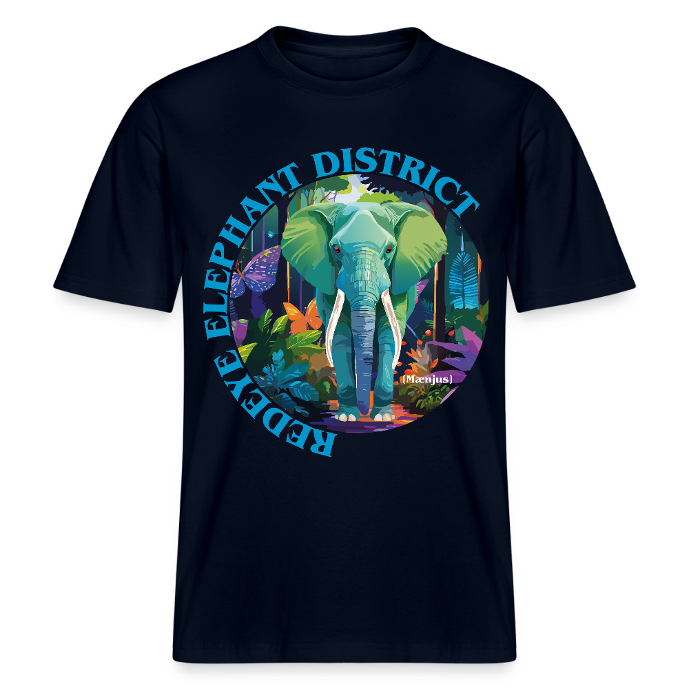 Relaxed Fit Unisex Bio-T-Shirt mit REDEYE ELEPHANT DISTRICT PRINT Vorderseite - Navy