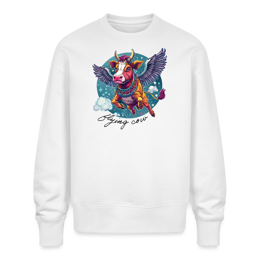 Unisex Oversize Pullover mit FLYING COW PRINT - Weiß