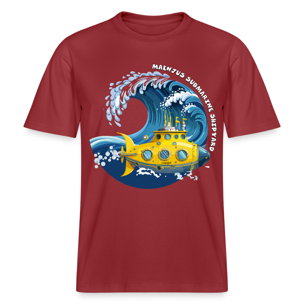 Unisex Bio-T-Shirt mit MAENJUS SUBMARINE SHIPYARD PRINT Vorderseite - Erdrot