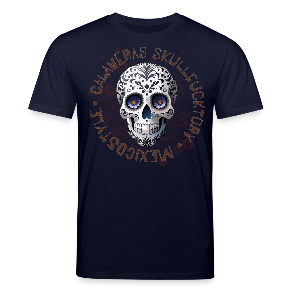 Unisex Bio-T-Shirt mit CALAVERAS SKULL PRINT Vorderseite - Navy