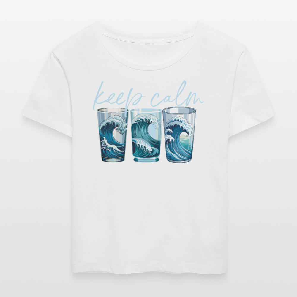 Relaxed Rundhals Frauen Bio-T-Shirt mit KEEP CALM PRINT - Weiß