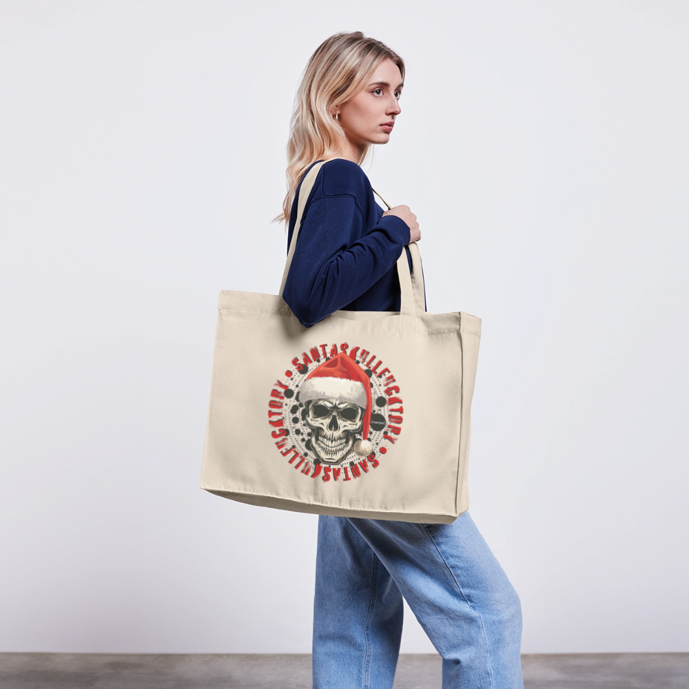 Recycelter Shopping Bag mit SANTASKULL PRINT - Naturweiß
