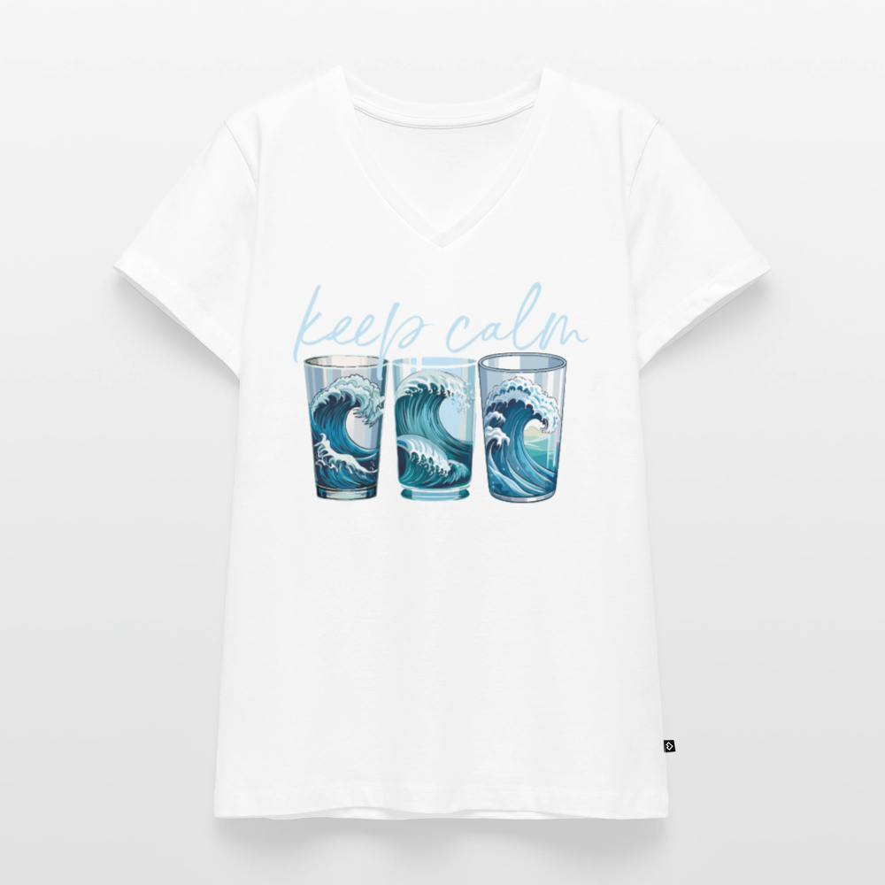 Frauen Bio-T-Shirt mit V-Ausschnitt mit KEEP CALM PRINT - Weiß
