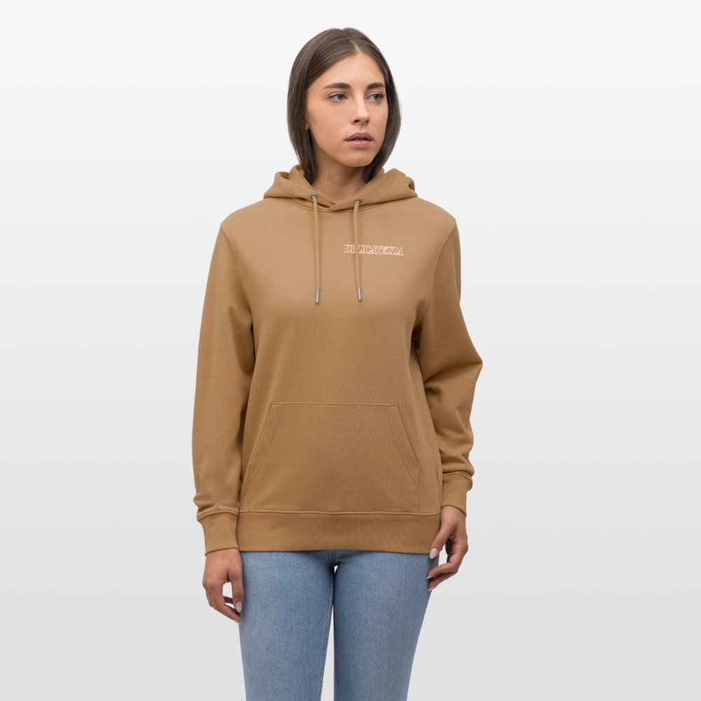 Unisex Hoodie mit DELICATEZZA SARDINE PRINT Vorder- und Rückseite - Karamell 