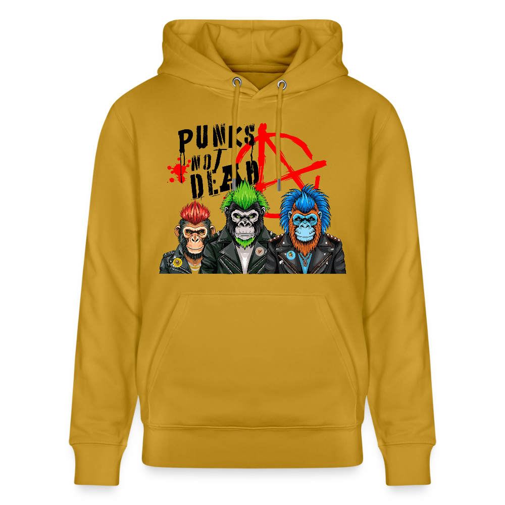Unisex Hoodie mit PUNKS NOT DEAD PRINT - Ocker