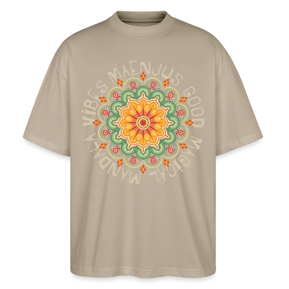 Oversized Unisex Bio T-Shirt mit MANDALA VIBES PRINT - Steingrau