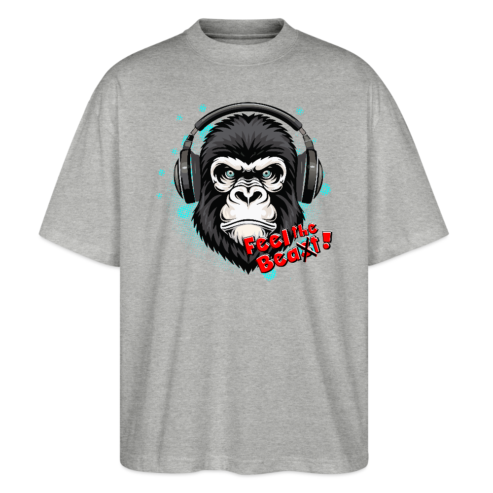 Oversized Unisex T-Shirt mit FEEL THE BEA(S)T PRINT - Grau meliert