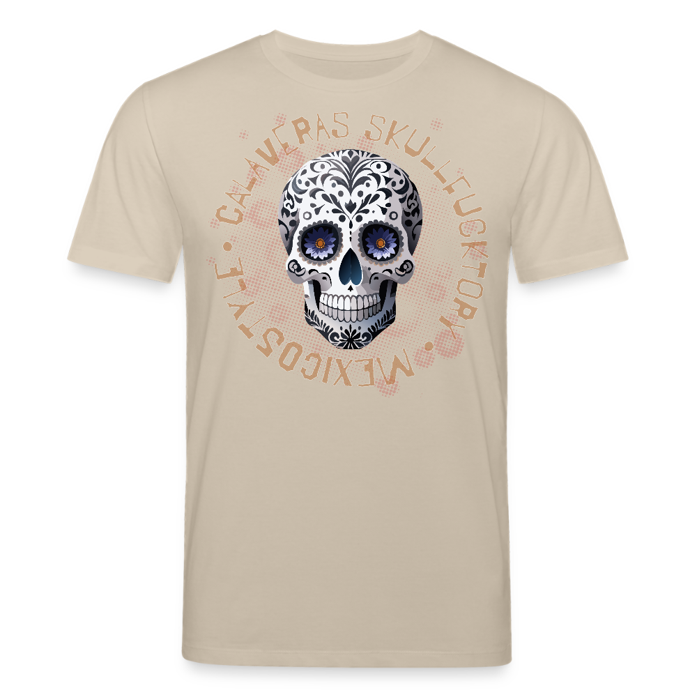 Unisex Bio-T-Shirt mit CALAVERAS SKULL PRINT Vorderseite - Beige