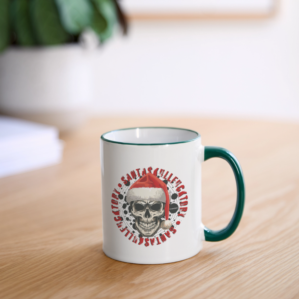 Tasse zweifarbig mit SANTASKULL FUCKTORY PRINT - Weiß/Dunkelgrün