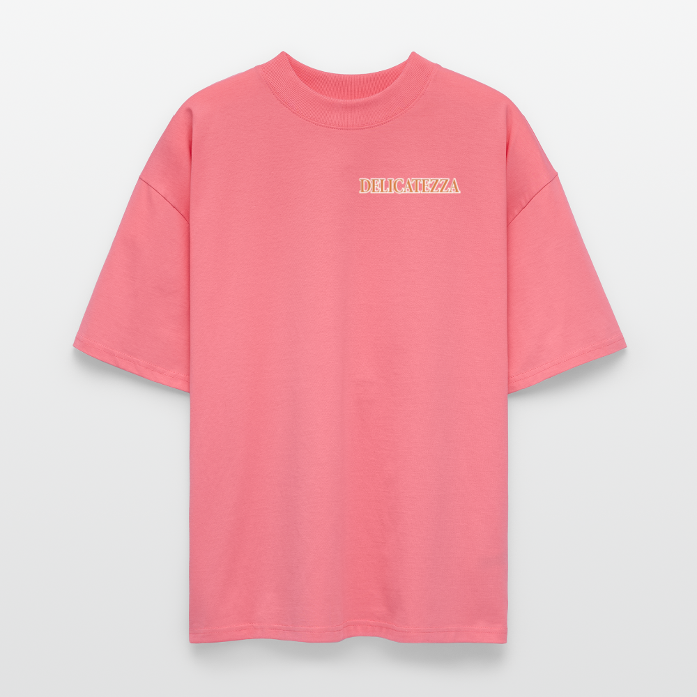 Oversized Unisex T-Shirt mit DELICATEZZA SARDINE PRINT Vorder- und Rückseite - Pink 