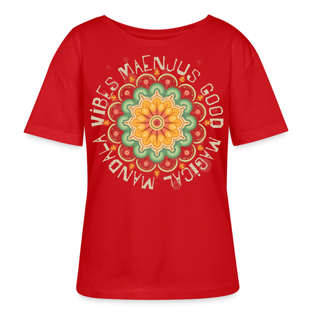 Rundhals Frauen Bio-T-Shirt mit Mandala Vibes PRINT - Rot