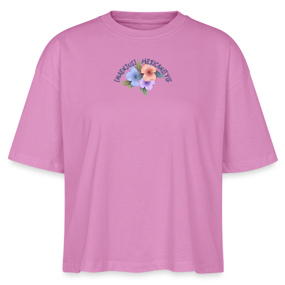Frauen Boxy Bio-T-Shirt mit MAENJUS MEXICANSTYLE PRINT Vorder- und Rückseite - Pink