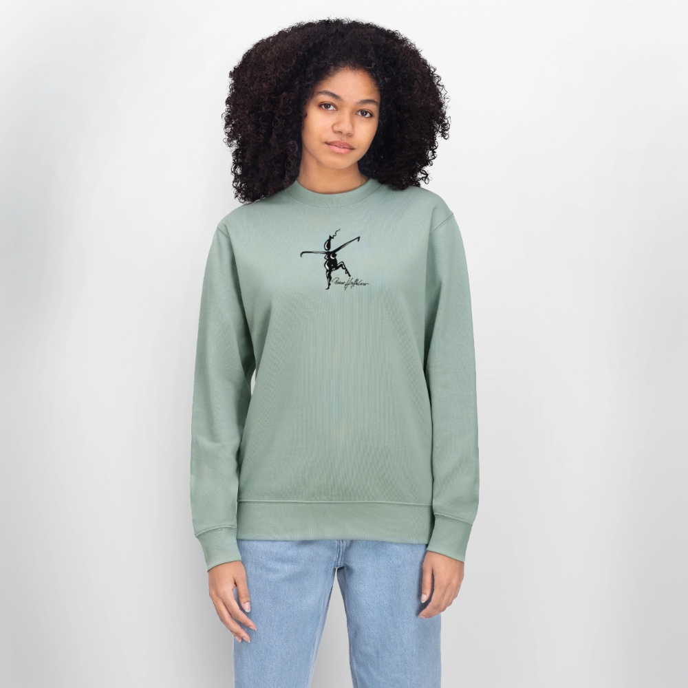 Unisex Bio-Sweatshirt mit TUSCHEWEIBCHEN PRINT - Helles Graugrün