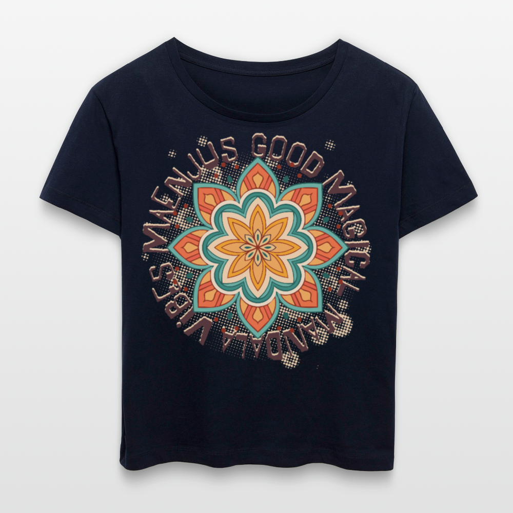 Rundhals Frauen Bio-T-Shirt mit Mandala Vibes PRINT - Navy