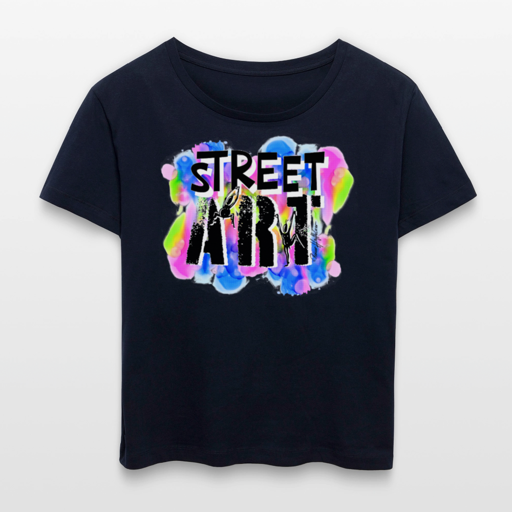 Relaxed Rundhals Frauen Bio-T-Shirt mit STREET ART PRINT - Navy
