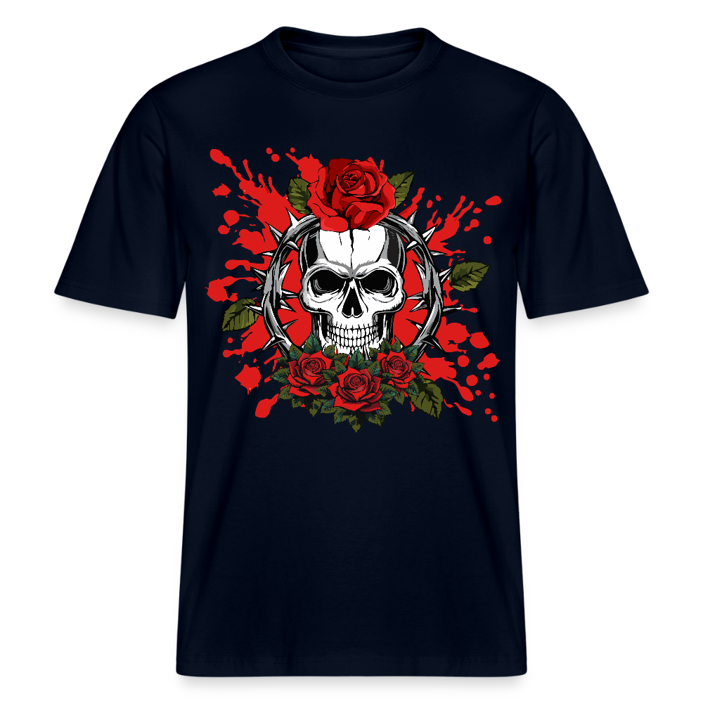 Relaxed Fit Unisex Bio-T-Shirt mit  ROSEN SKULL PRINT Vorderseite - Navy