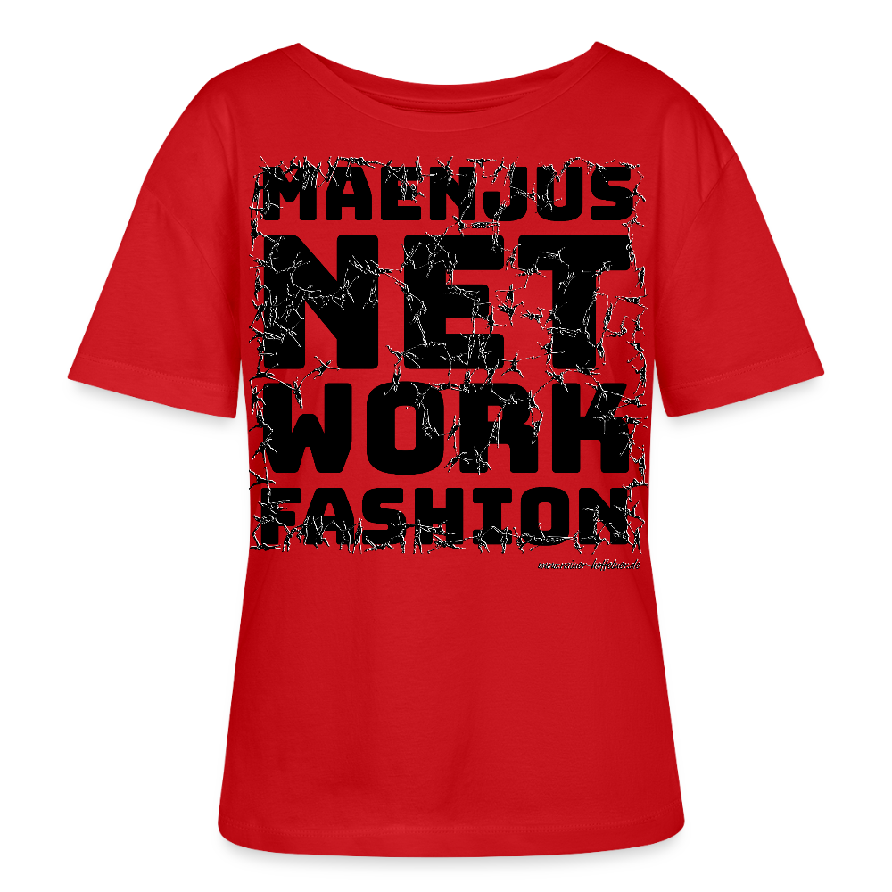 Relaxed Rundhals Frauen Bio-T-Shirt mit MAENJUS NETWORK FASHION PRINT - Rot