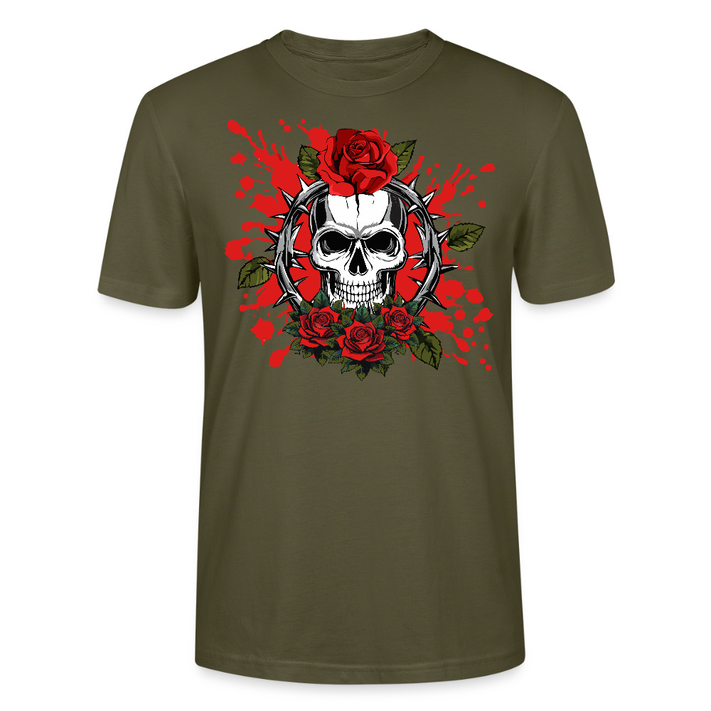 Unisex T-Shirt mit ROSEN SKULL PRINT Vorderseite - Khaki