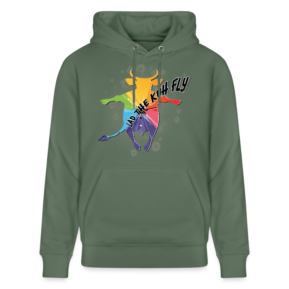Unisex Hoodie mit LÄD THE KUH FLY PRINT - Tanngrün