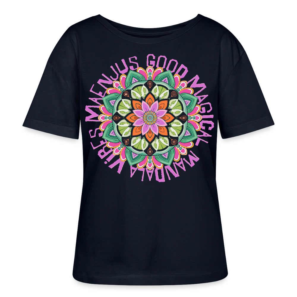 Rundhals Frauen Bio-T-Shirt mit Mandala Vibes PRINT - Navy