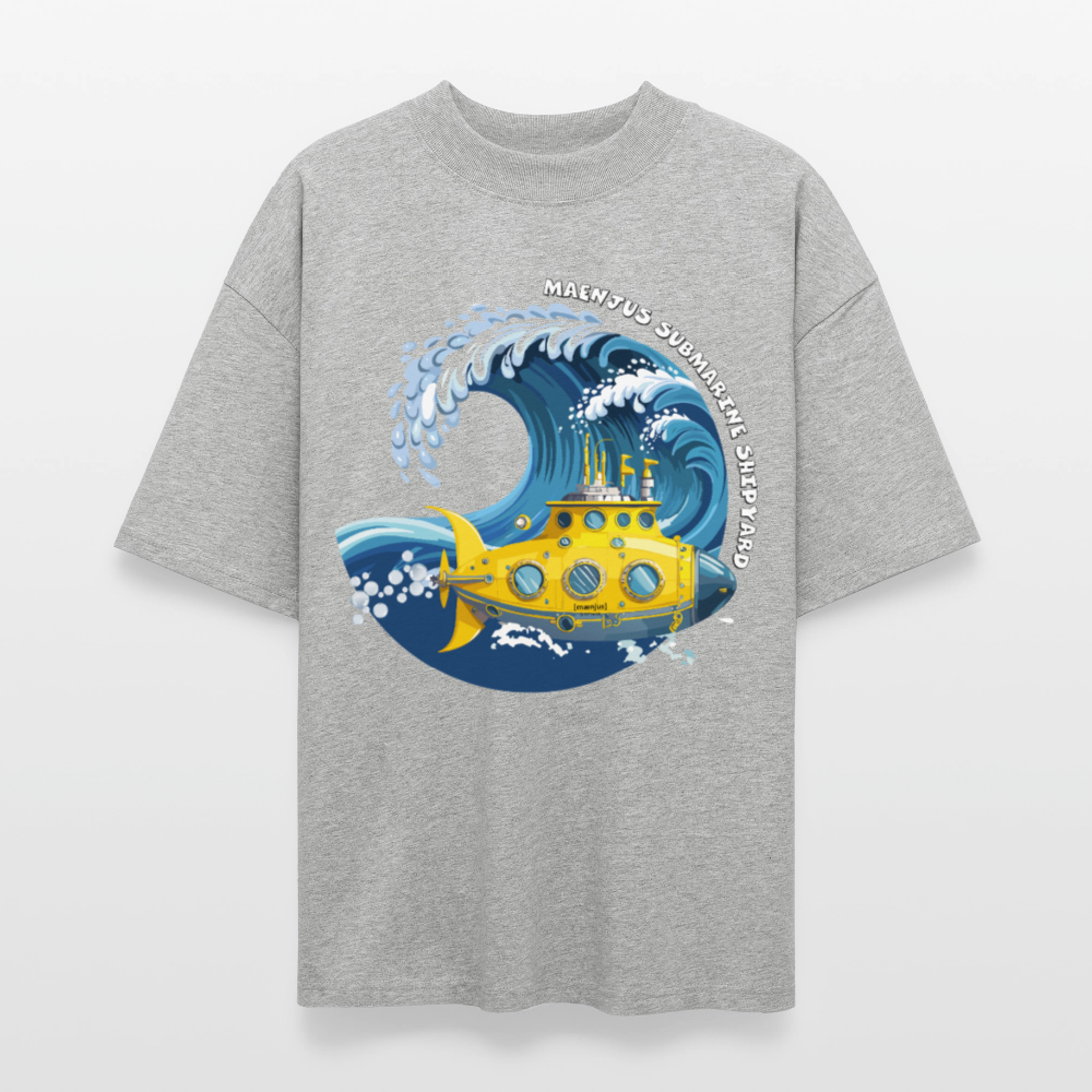 Oversized Unisex Bio T-Shirt mit MAENJUS SUBMARINE SHIPYARD PRINT Vorderseite - Grau meliert