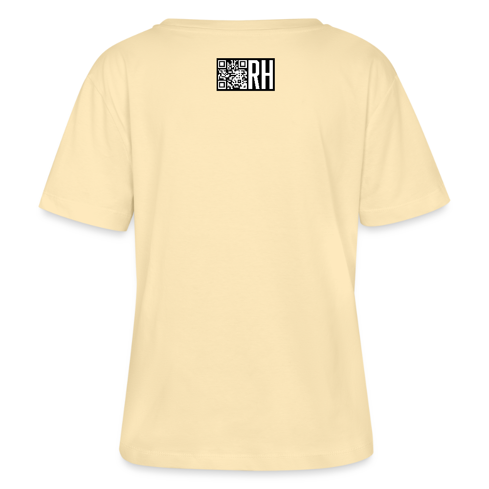 Relaxed Rundhals Frauen Bio-T-Shirt mit MAENJUS NETWORK FASHION PRINT - Creme