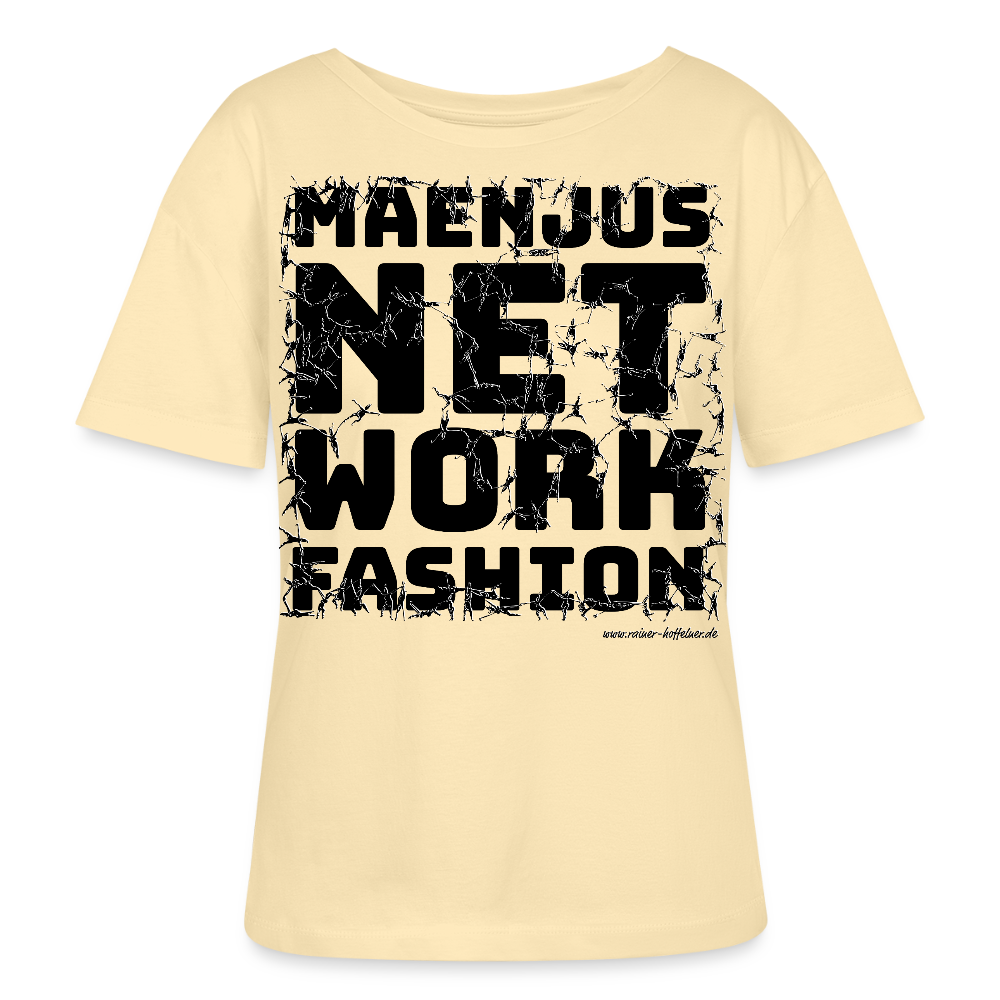 Relaxed Rundhals Frauen Bio-T-Shirt mit MAENJUS NETWORK FASHION PRINT - Creme