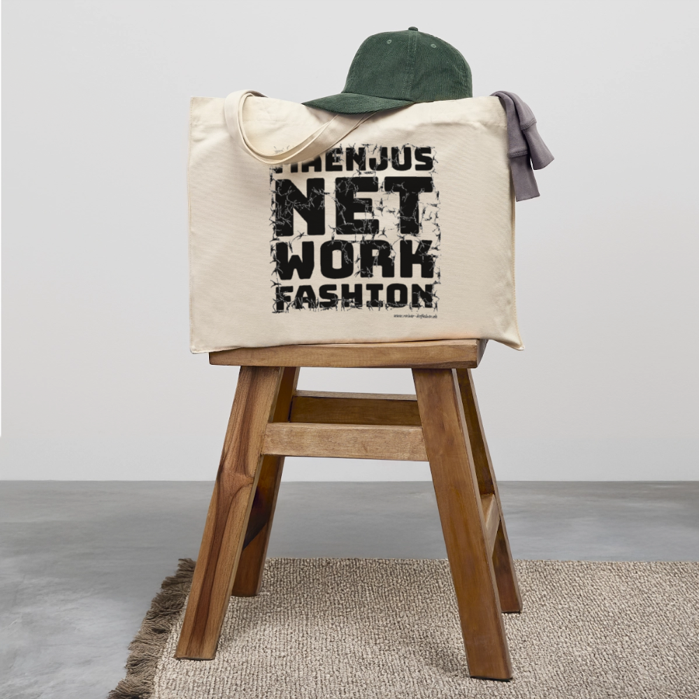 Recycelter Shopping Bag mit MAENJUS NETWORK FASHION PRINT - Naturweiß