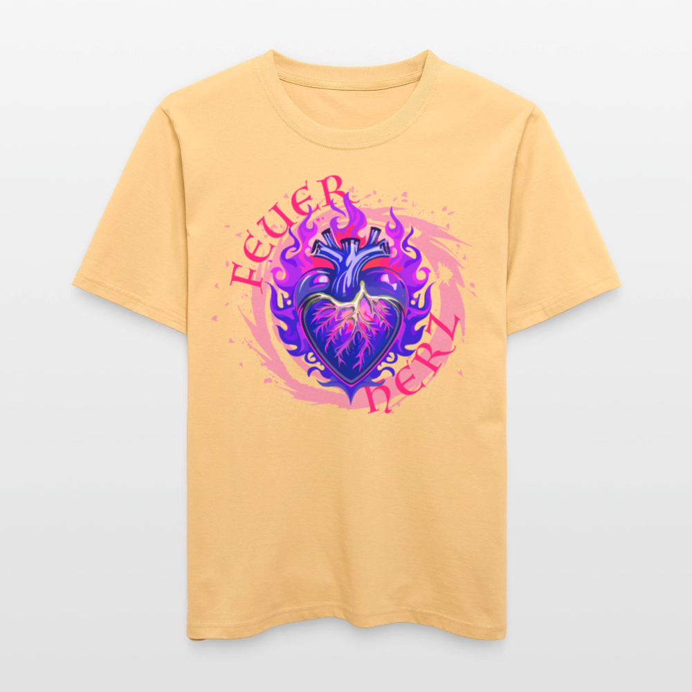 Unisex Bio-T-Shirt mit FEUERHERZ LILA PRINT - Hellgelb