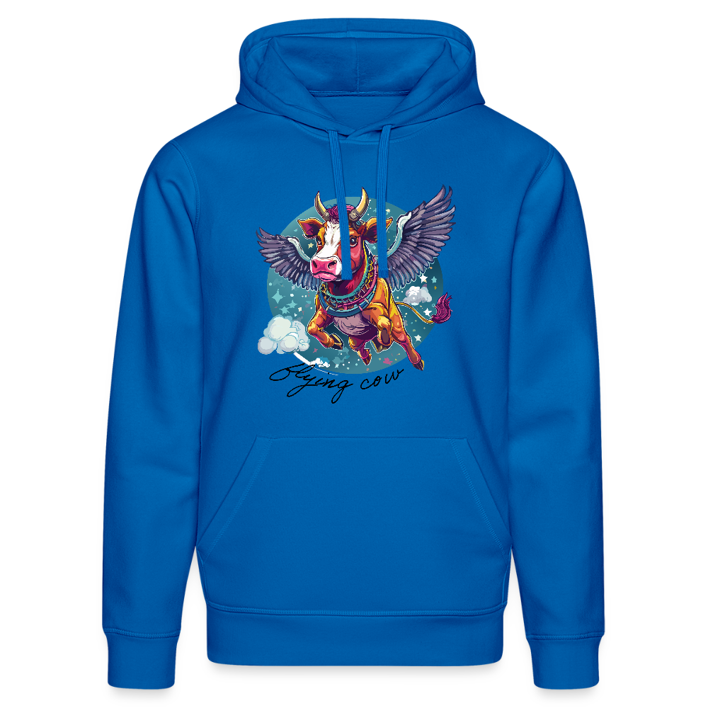 Unisex Bio-Hoodie mit FLYING COW PRINT Vorderseite - Königsblau
