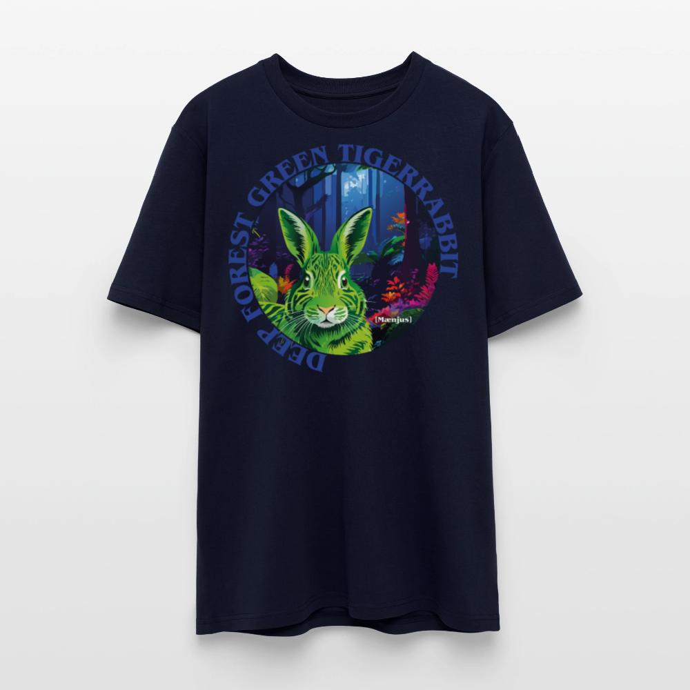 Unisex Bio-T-Shirt mit DEEP FOREST GREEN TIGERRABBIT PRINT Vorderseite - Navy