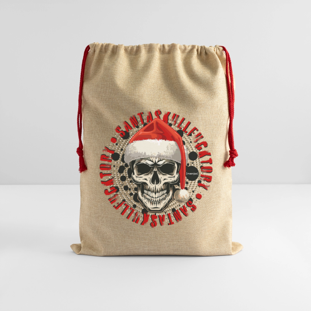 Jute Weihnachtssack mit SANTASKULL FUCKTORY PRINT - Beige
