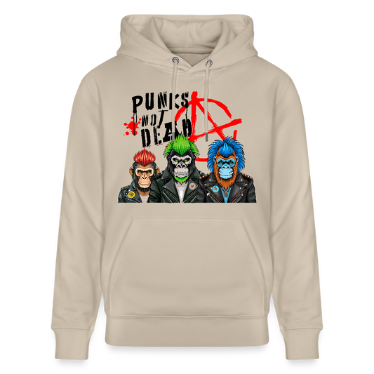 Unisex Hoodie mit PUNKS NOT DEAD PRINT - Beige
