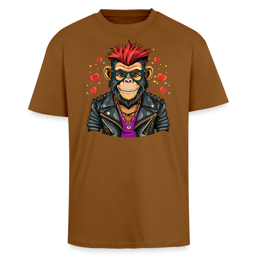 Heavy Oversize T-Shirt mit MONKEY IN LOVE PRINT - Toffee