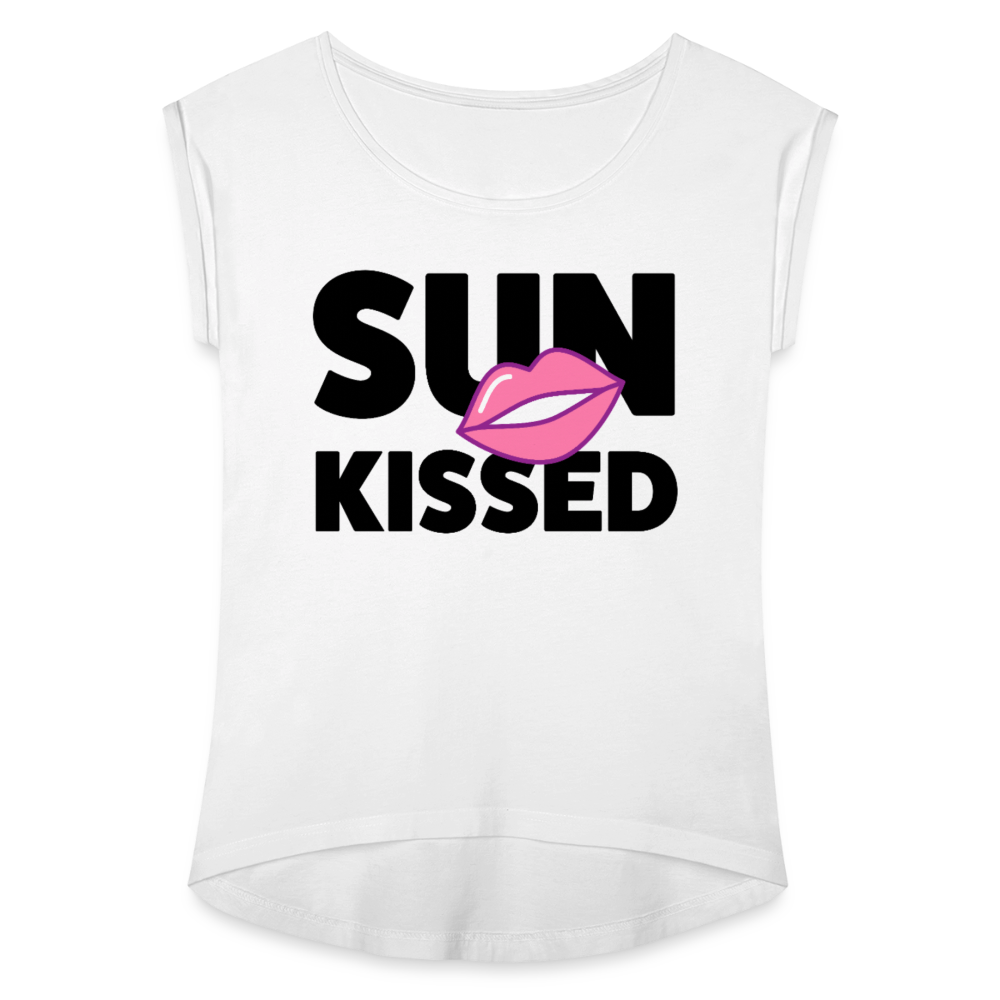 Frauen T-Shirt mit gerollten Ärmeln mit SUN KISSED PRINT - Weiß