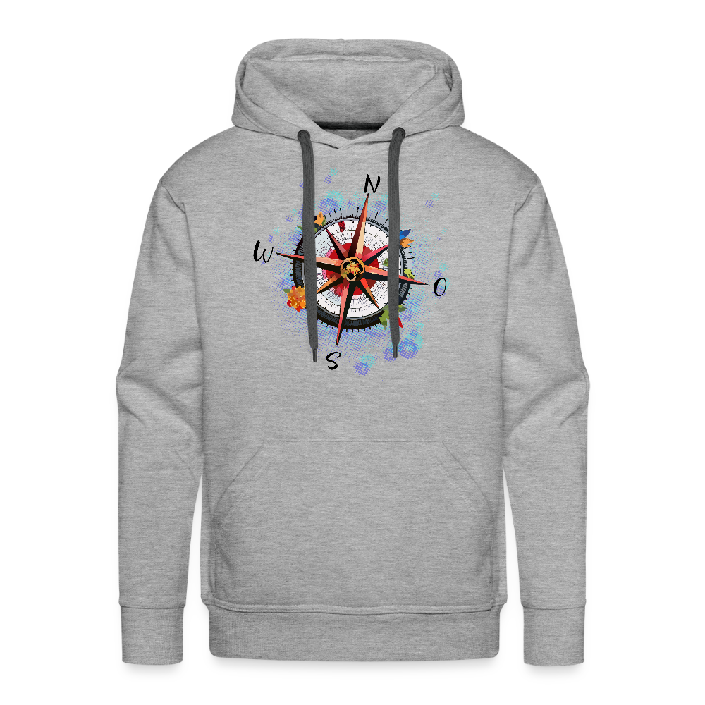 Männer Premium Hoodie mit WINDROSE PRINT - Grau meliert