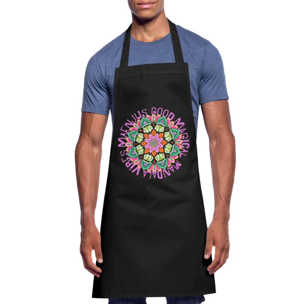 Kochschürze mit Mandala Vibes Motiv V - Schwarz