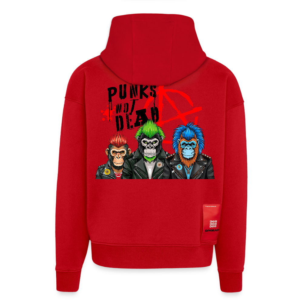 Heavyweight Oversized Organic Hoodie mit PUNKS NOT DEAD PRINT - Rot