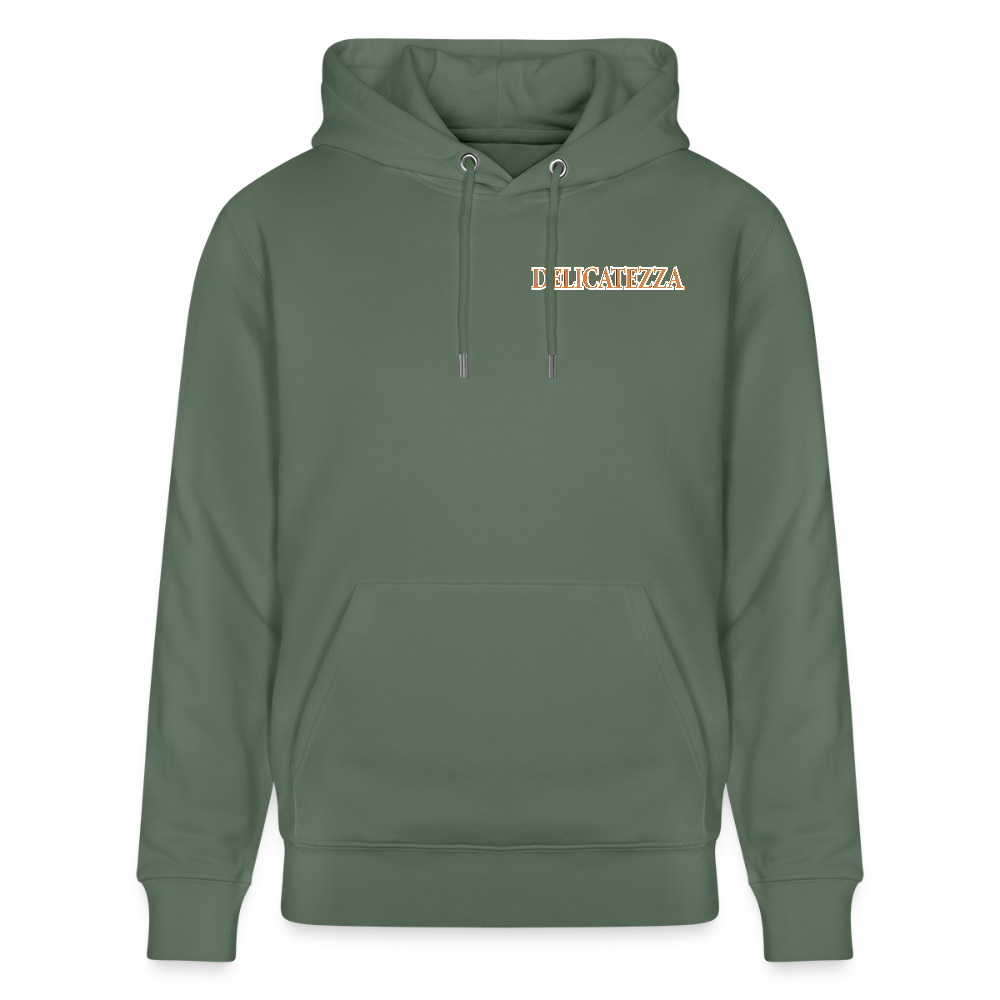 Unisex Hoodie mit DELICATEZZA SARDINE PRINT Vorder- und Rückseite - Tanngrün