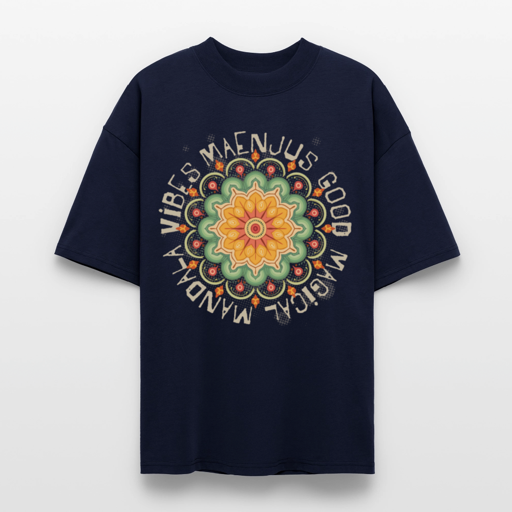 Oversized Unisex Bio T-Shirt mit MANDALA VIBES PRINT - Navy