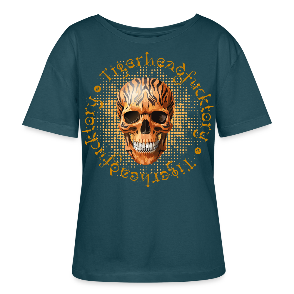 Frauen T-Shirt mit TIGERHEAD SKULL PRINT - Dunkles Petrol