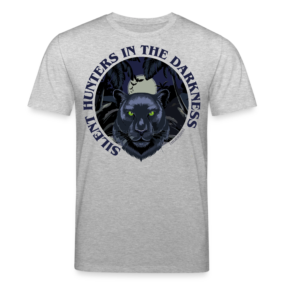 Unisex Bio-T-Shirt mit SILENT HUNTER IN THE DARKNESS PRINT Vorderseite - Grau meliert