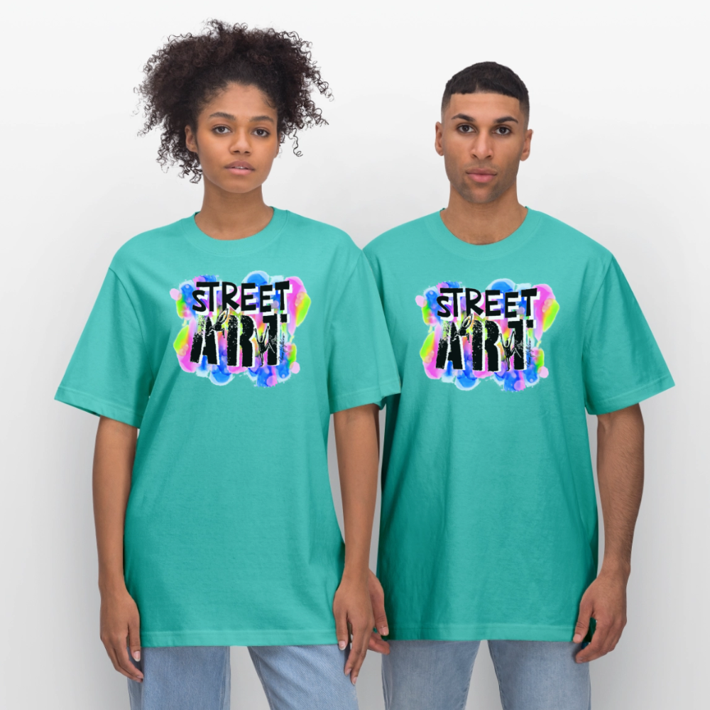 Unisex Bio-T-Shirt mit STREET ART PRINT - Poolblau