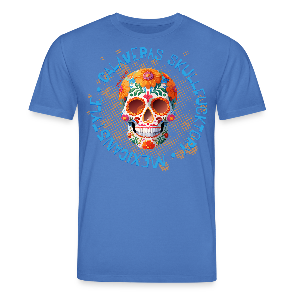 Unisex Bio-T-Shirt mit CALAVERAS MEXICANSTYLE PRINT Vorderseite - Achtsames Blau