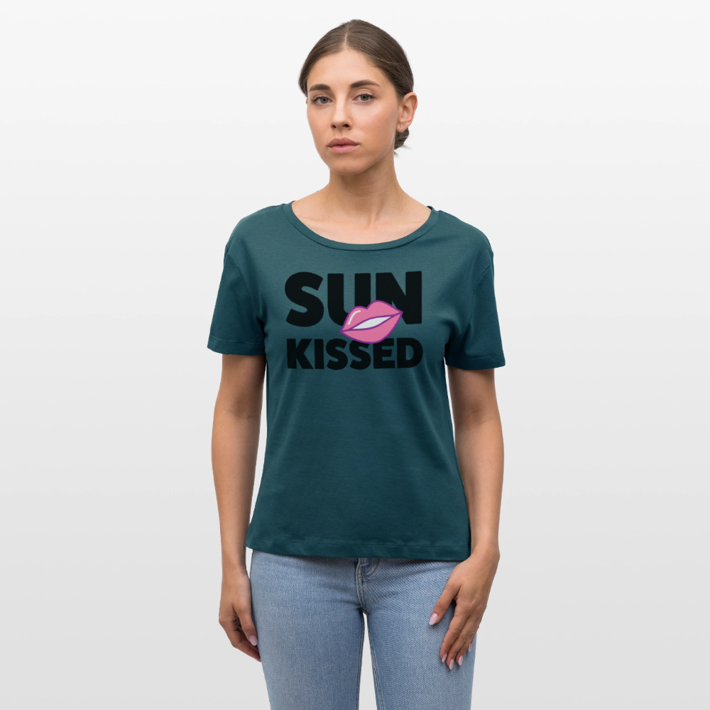 Frauen T-Shirt mit SUN KISSED PRINT - Dunkles Petrol