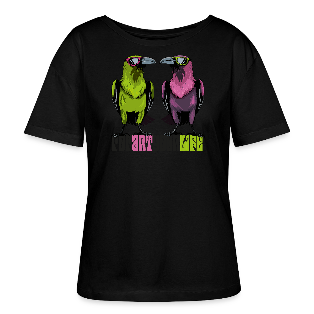 Frauen T-Shirt mit POPART YOUR LIFE PRINT - Schwarz