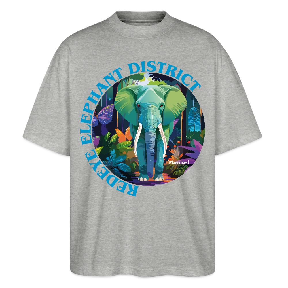 Oversized Unisex T-Shirt mit REDEYE ELEPHANT DISTRICT PRINT Vorderseite - Grau meliert