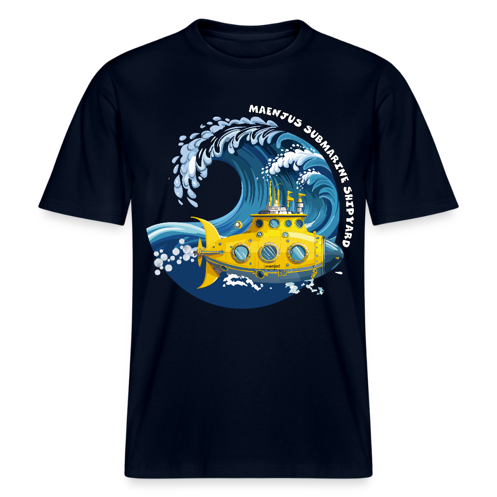 Unisex Bio-T-Shirt mit MAENJUS SUBMARINE SHIPYARD PRINT Vorderseite - Navy