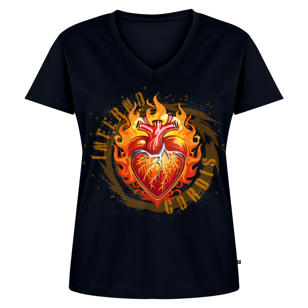 Frauen Bio-T-Shirt mit V-Ausschnitt mit FEUERHERZ PRINT - Navy